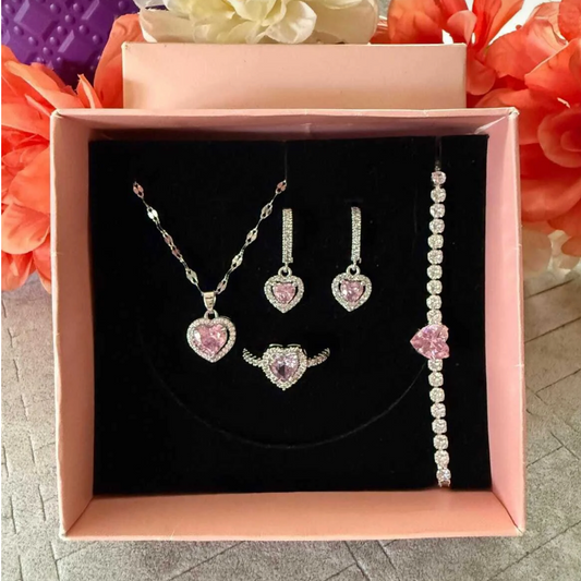 AdrieLove Zirkon Taşlı Heart Gümüş Set